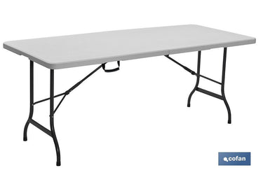 Cofan – Mesa Plegable Rectangular con Bloqueo de Seguridad | Color Blanco | 2 Tamaños Disponibles | Interior y Exterior